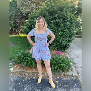 Band of Gypsies Smocked Floral Babydoll Mini Dress Size Medium